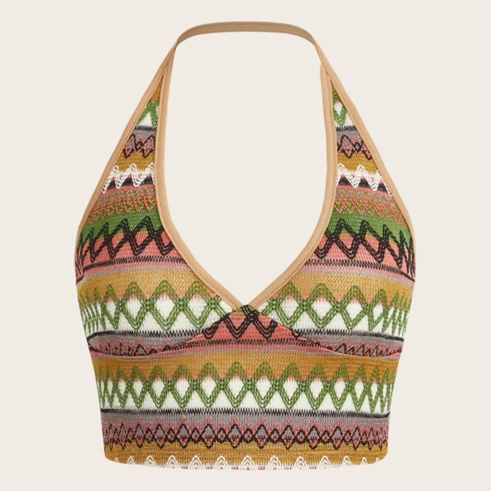Tribal Knit Halter Crop Top